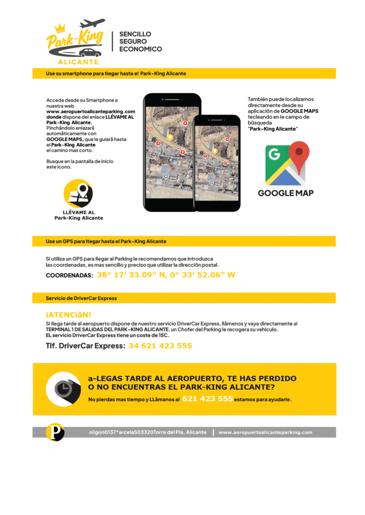 Follow the fastest route to our parking facility near Alicante Airport